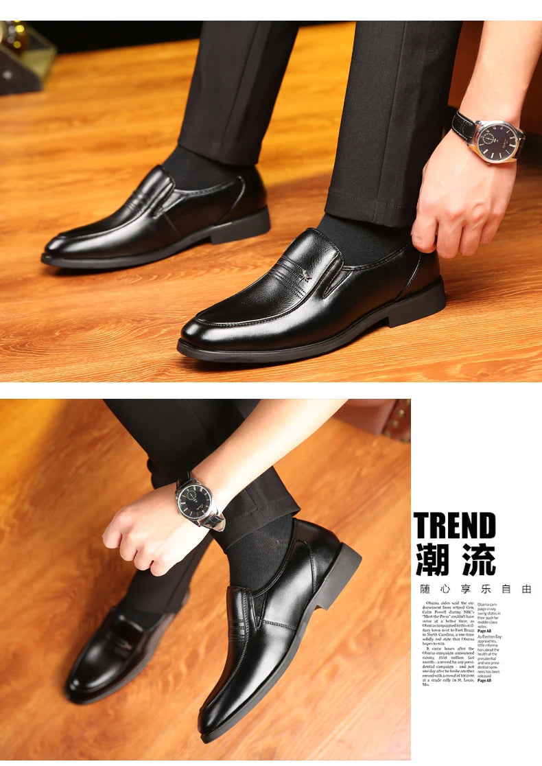Sapatos casuais masculinos de couro de alta qualidade, confortáveis, leves, mocassins formais, sapatos respiráveis, sem cadarço, para dirigir