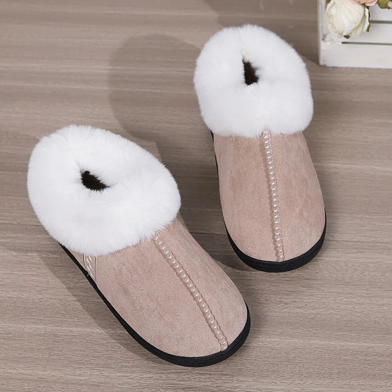 Inverno quente interior flurry chinelos feminino camurça do falso dedo do pé fechado casal chinelos mulher conforto sola macia casa slides mujer