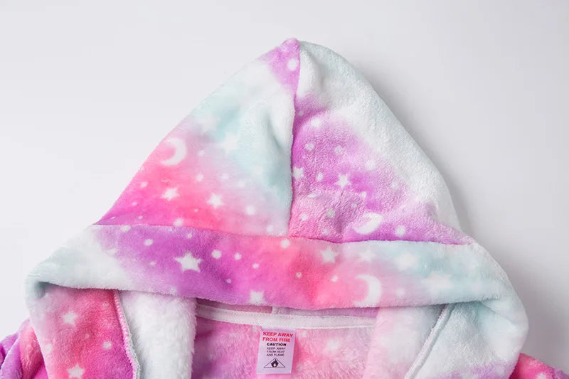 Roupão de banho infantil de dinossauro com capuz, pijama de unicórnio de desenho animado para meninos, roupões de banho de lã para meninas, roupa de dormir para bebês