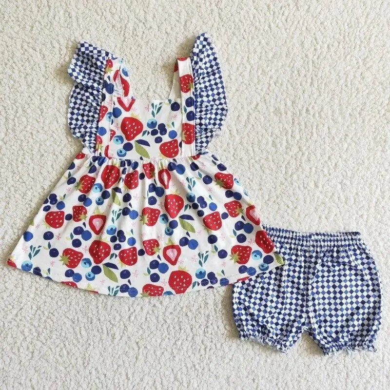 Bebê meninas boutique verão frutas roupas melancia vermelho camisa rosa dot plissado shorts atacado crianças roupas conjunto criança roupa