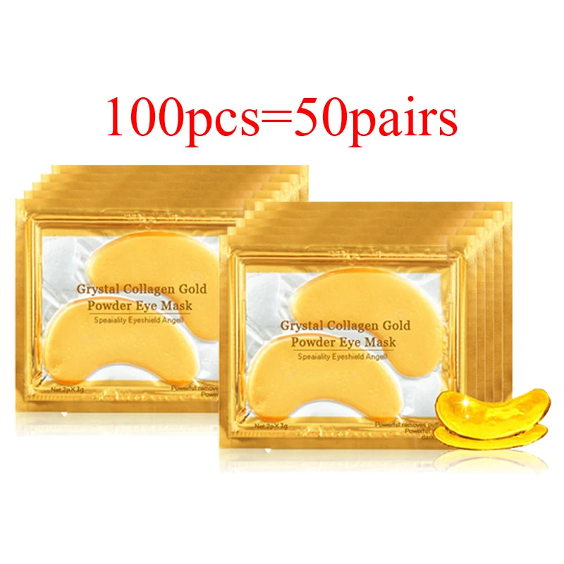 100 pçs = 50 pares máscara de olho de colágeno de ouro cuidados com a pele anti-envelhecimento anti olheiras remover inchaço hidratante remendos de olho cuidados com a pele