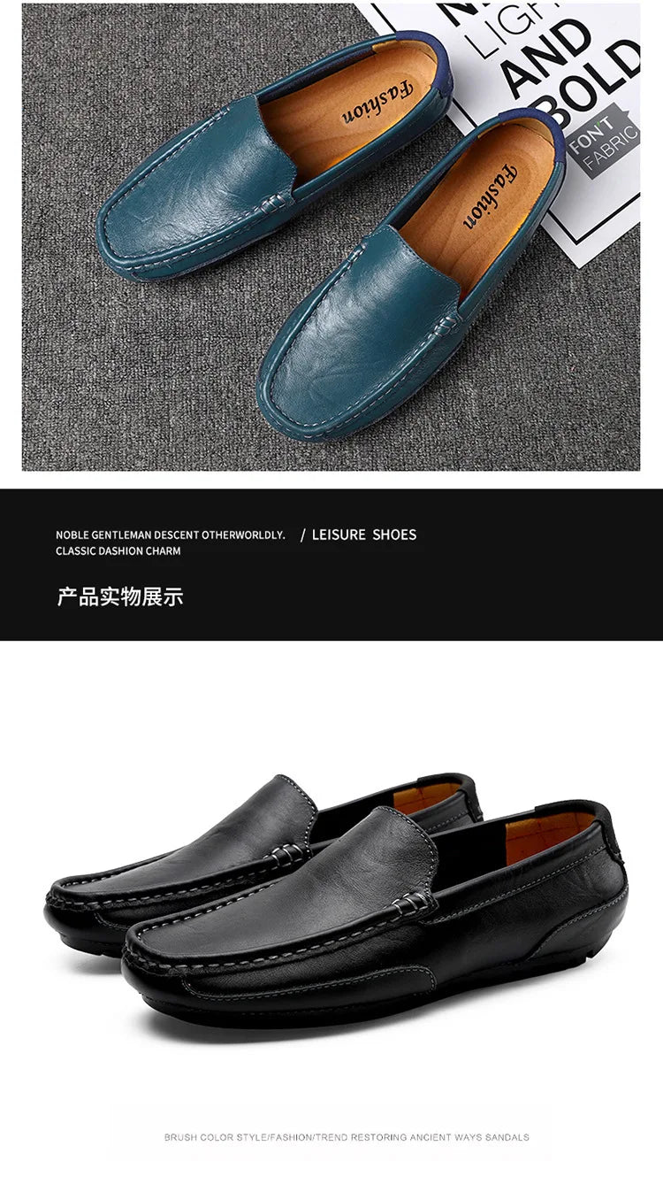 Sapatos de couro masculino luxo na moda casual deslizamento em mocassins formais mocassins italiano preto masculino sapatos de condução tênis plus size