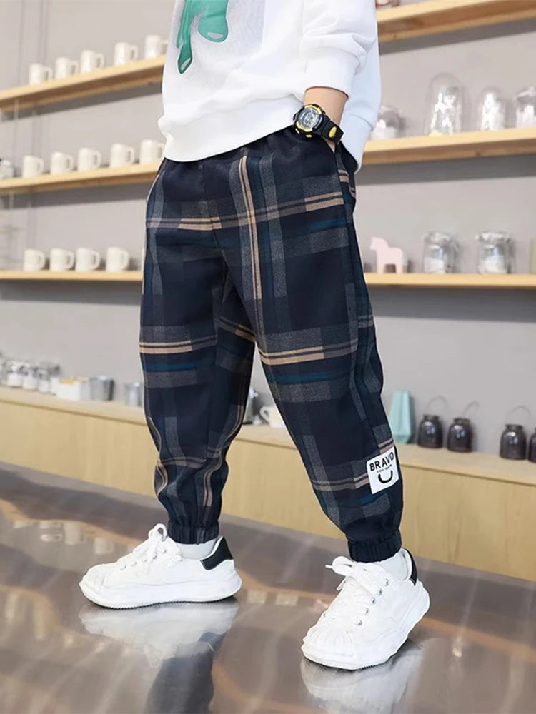 2024 moda meninos algodão xadrez calças primavera outono da criança casual crianças calças soltas moletom para adolescentes roupas