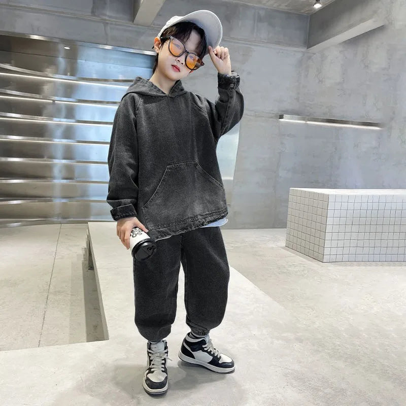 Hoodies conjunto meninos roupas ao ar livre crianças roupas 7 a 12 anos 8 outono inverno terno para menino roupa criança parte superior inferior