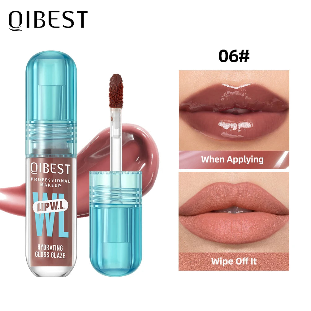 Brilho Labial Cristal QIBEST, Glaze Labial Hidratante de Longa Duração, Gloss Hidratante para Lábios