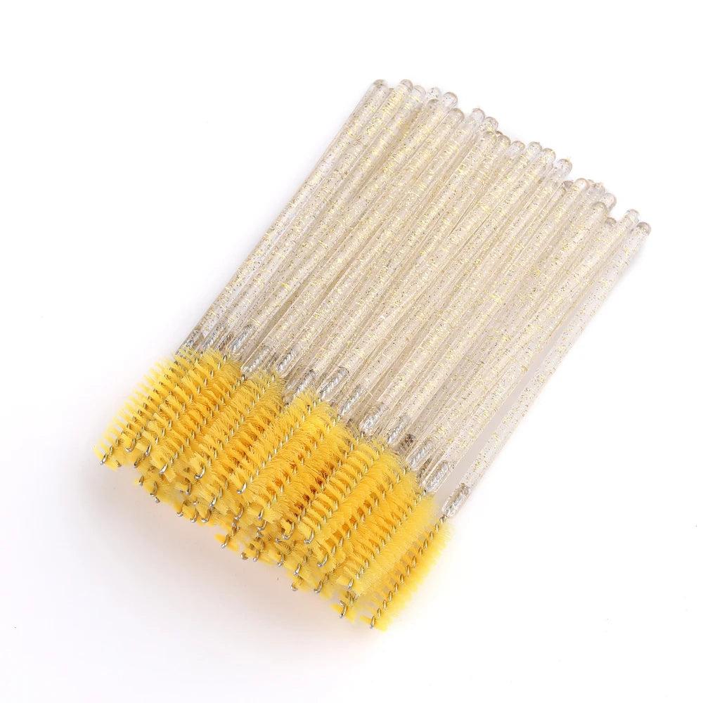50 pçs pincéis de cílios descartáveis extensão cristal sobrancelha escova rímel varinha cílios conjunto de ferramentas cosméticas maquiagem beleza