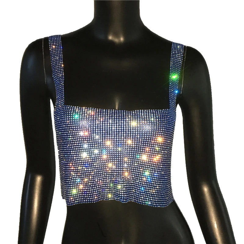 2025 glitter boate sem costas strass regata feminina sexy metal cristal diamantes lantejoulas noite clube festa wear topo de colheita
