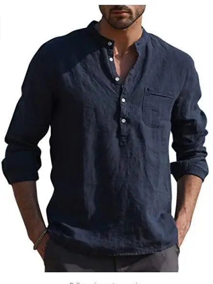 Camisa de linho respirável masculina, confortável, cor sólida, manga comprida, solta, Harajuku, blusa casual, camisa havaiana, breve, 2022