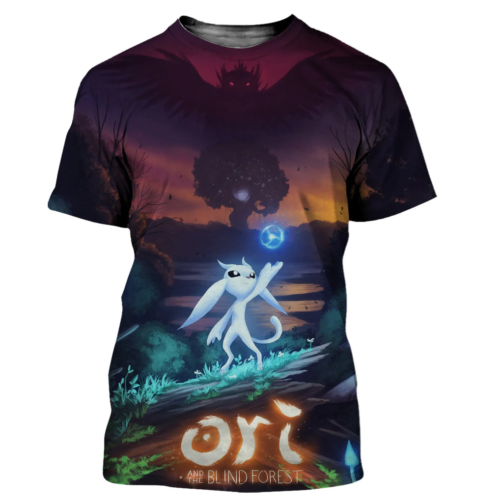 Ori e a vontade das sabedios camisetas jogo dos desenhos animados impressão 3d meninos meninas crianças moda casual oversized t camisa crianças camisetas topos