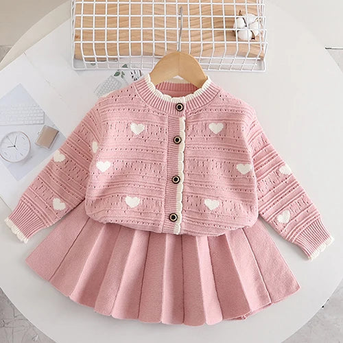 2025 novo outono 0-5yrs bebê meninas conjunto de roupas manga comprida malha cardigan casaco + saia curta crianças roupas de malha terno