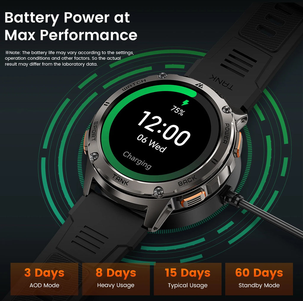 Original KOSPET TANK T3 Relógio Inteligente Para Homens Militar Smartwatch Mulheres Relógios de Fitness Digitais AMOLED AI Voz AOD Bluetooth
