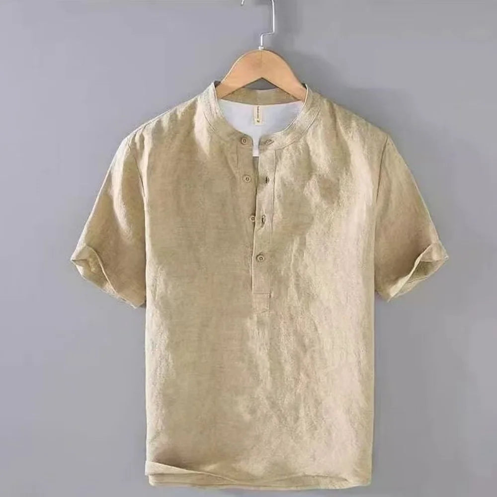 Camisas de algodão de linho para homens leve manga longa henley streetwear praia camisa respirável havaiana grandes camisetas para homem