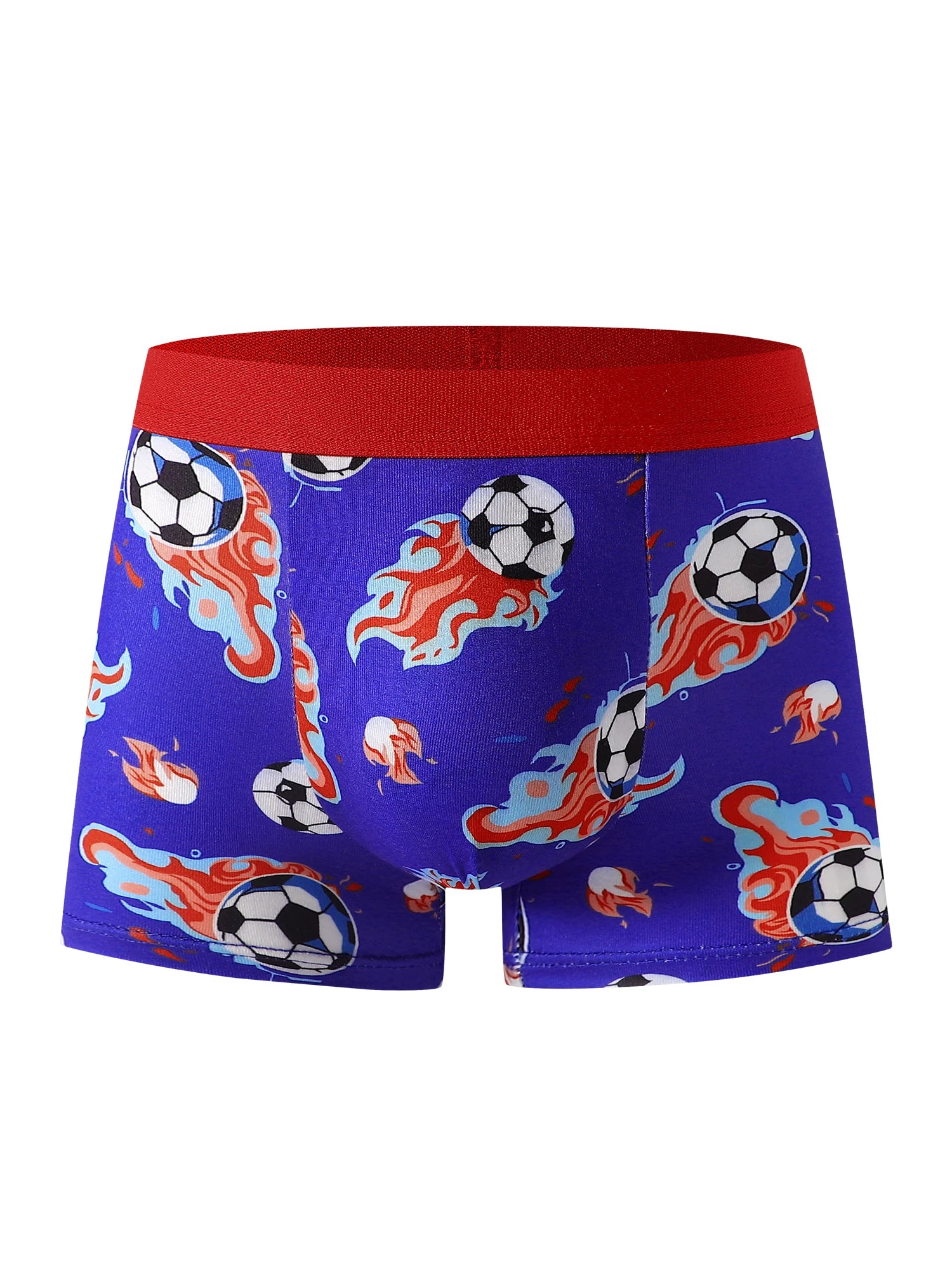 Conjunto Misto de 5 Peças de Cuecas Infantis com Estampa de Futebol, Macio e Confortável, Adequado para Alunos do Ensino Fundamental, Uso Casual em Casa e Esportes, para Crianças de 4 a 8 Anos