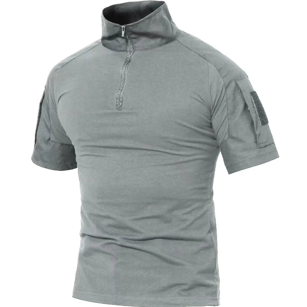 Tacvasen-camiseta de manga curta com bolsos com zíper para homens, roupas de estilo safári, cor sólida, para caminhadas e trabalho, para o verão