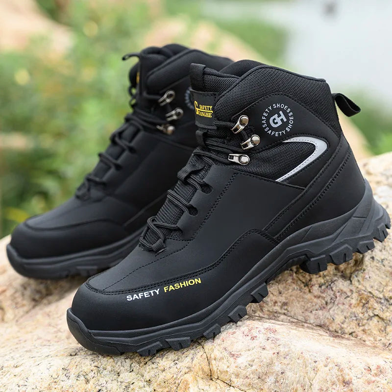 Moda novos sapatos de trabalho de segurança anti-esmagamento anti-punctura anti-odor homens usam sapatos antiderrapantes botão fivela sapatos de dedo do pé de aço à prova dwaterproof água