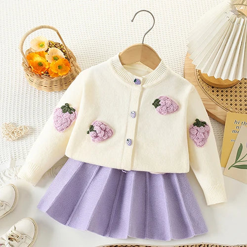 2025 novo outono 0-5yrs bebê meninas conjunto de roupas manga comprida malha cardigan casaco + saia curta crianças roupas de malha terno