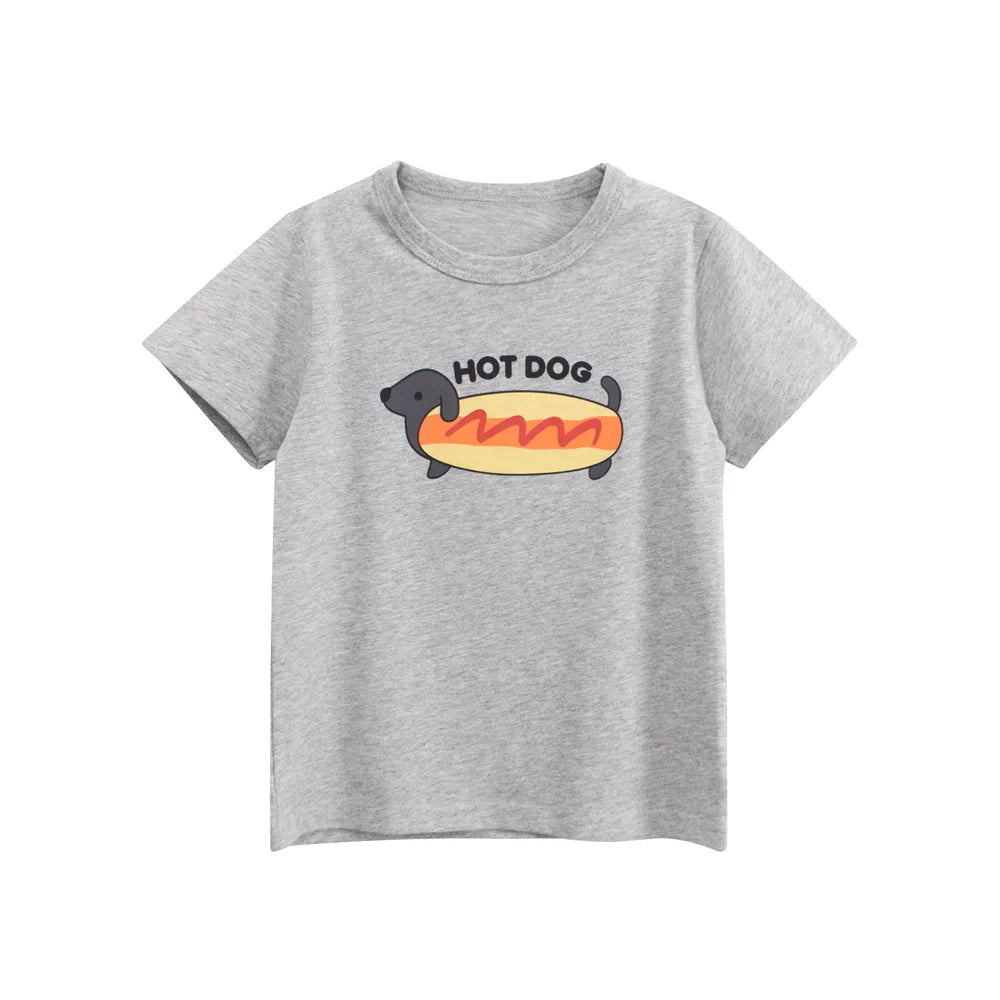 2025 crianças dos desenhos animados camisetas roupas bonitos para menino 100% algodão carro tubarão dinossauro crianças meninas manga curta casual esporte topo t
