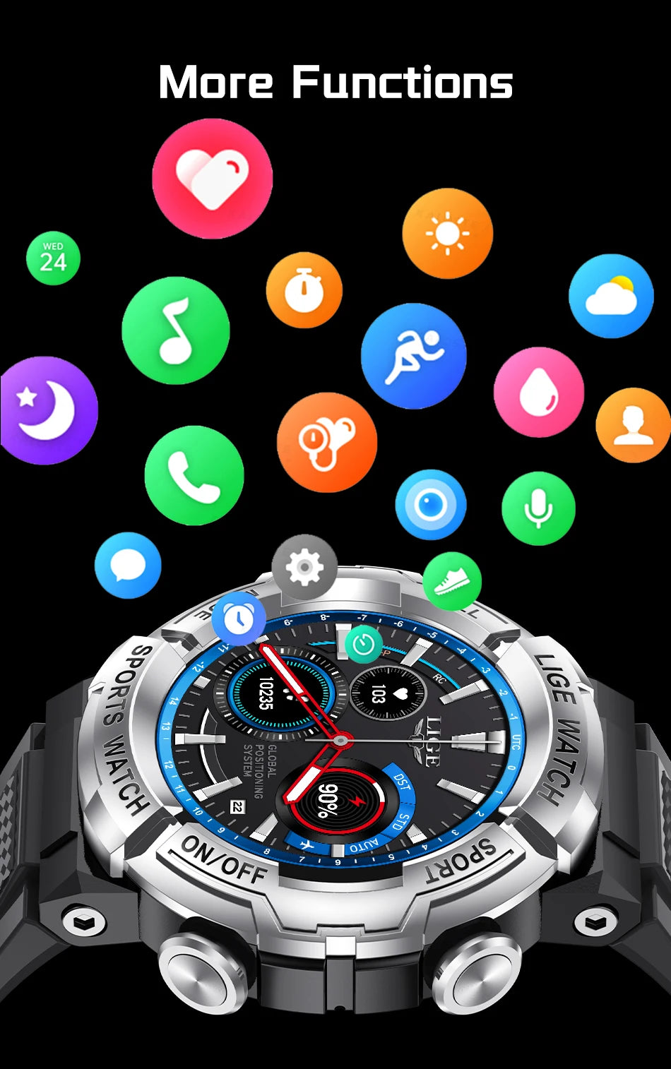 Lige 2025 relógio inteligente masculino esportes ao ar livre monitoramento de freqüência cardíaca ip68 à prova dip68 água relógios bluetooth chamada smartwatch para android ios