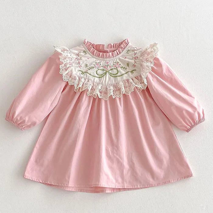 2025 nova primavera irmã vestido crianças roupas crianças vestidos de princesa manga comprida algodão bordado 1-6yrs bebê menina vestido de festa
