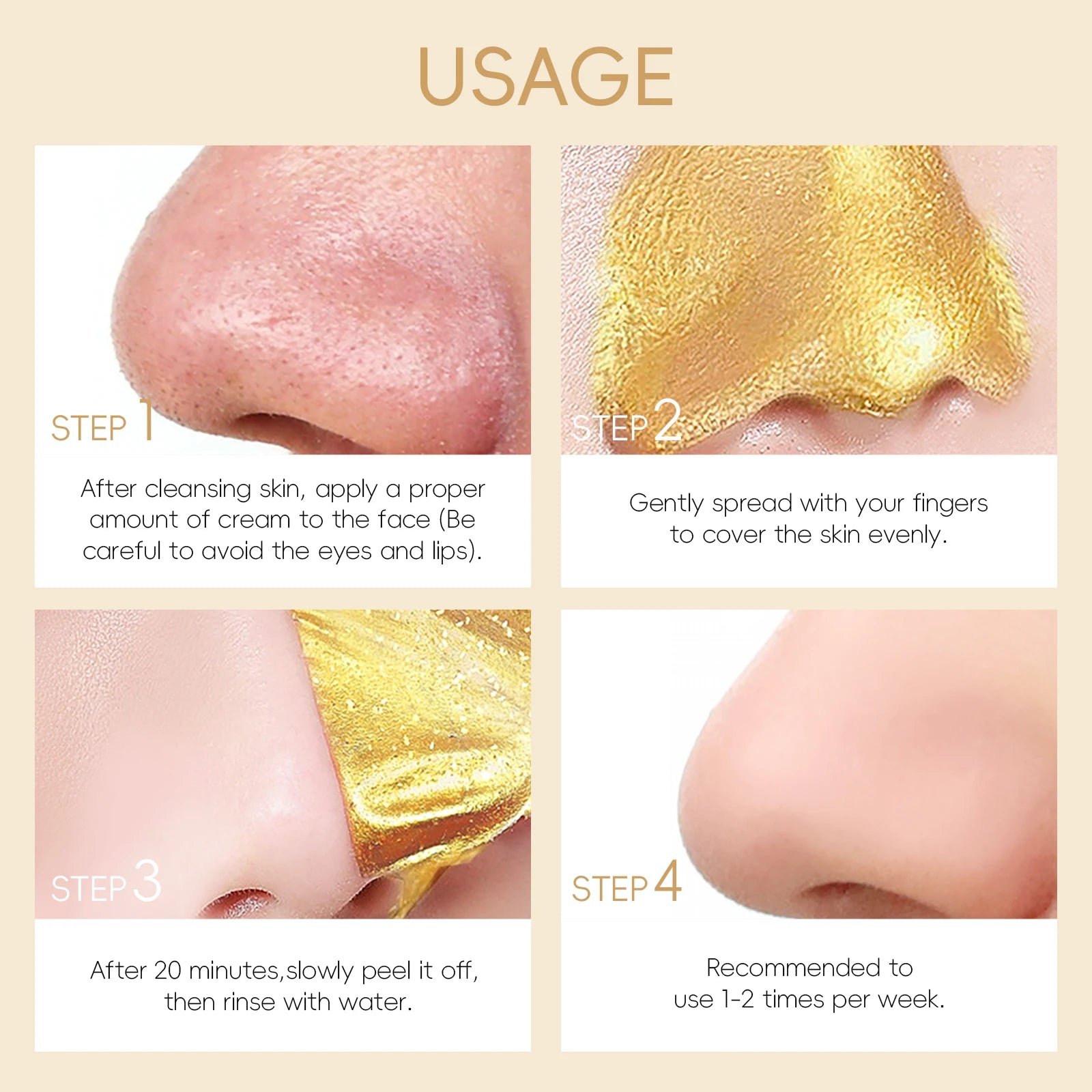 Laikou 24k ouro caracol peel-off máscara 3 pçs limpeza profunda poros aperto remoção de cravo desintoxicante tratamento facial 50g