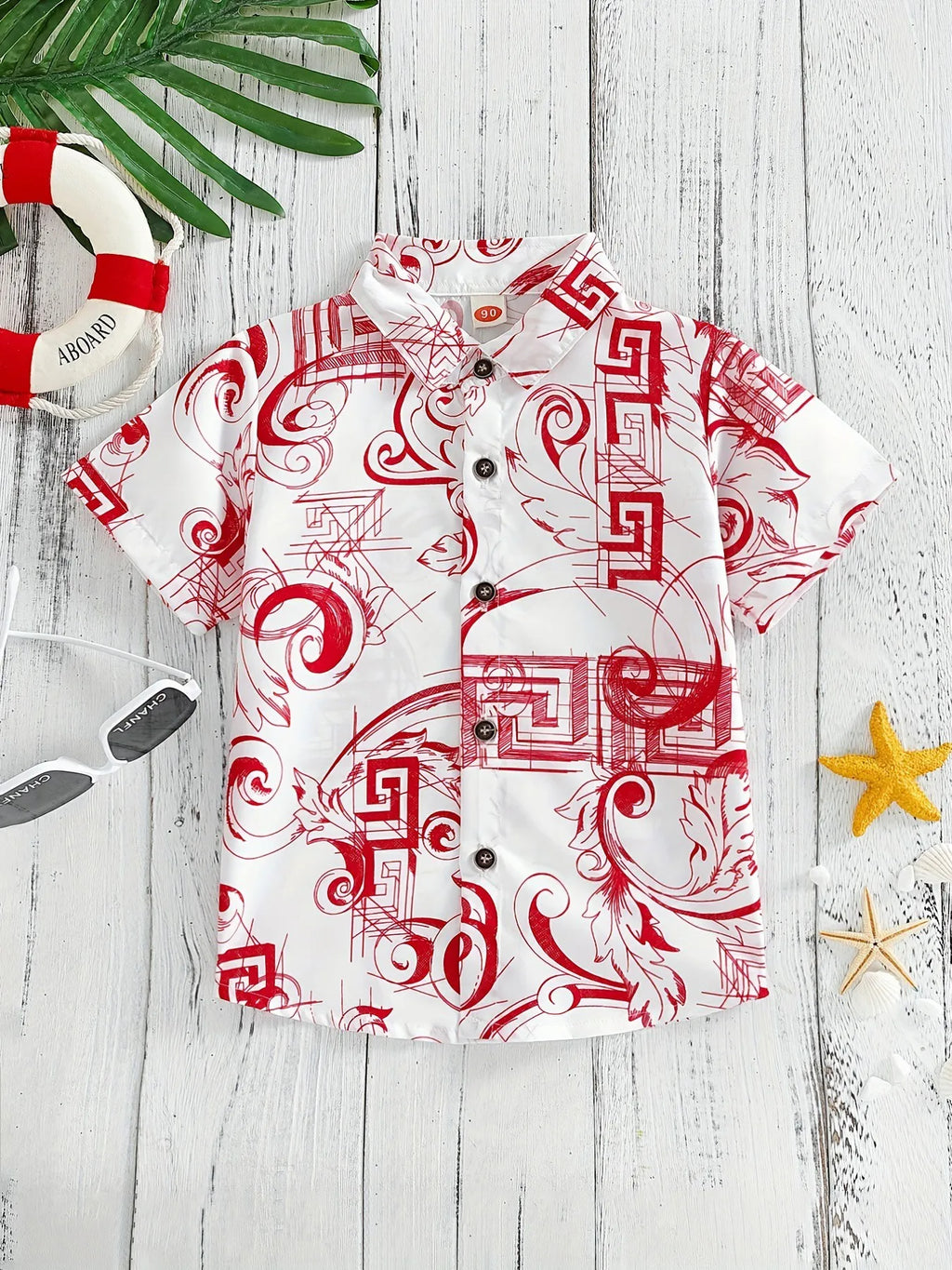 Top respirável casual floral e foliar infantil, blusa de meninos, perfeita para praia, férias, elegante, verão