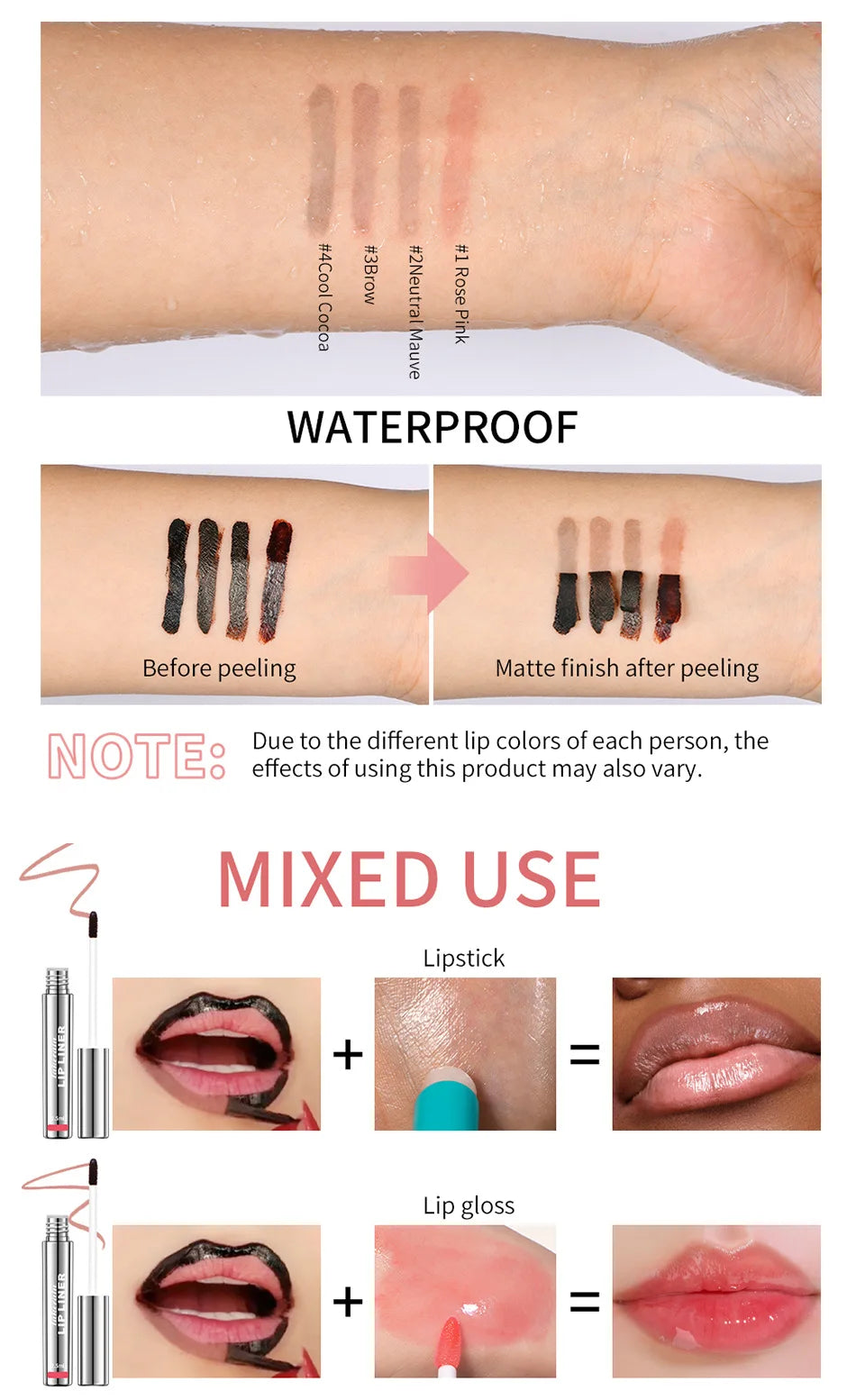 Lakerain 4 cores descascar tatuagem delineador labial-à prova d'água de longa duração fosco antiaderente desbotado matiz labial sexy maquiagem de contorno vermelho