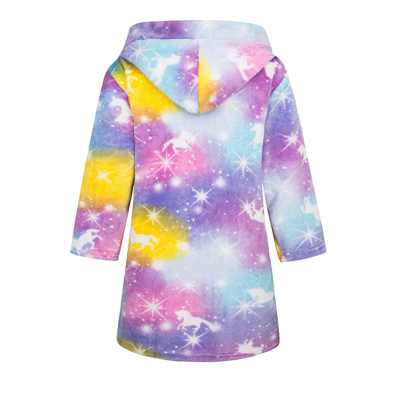 Roupão de banho infantil de dinossauro com capuz, pijama de unicórnio de desenho animado para meninos, roupões de banho de lã para meninas, roupa de dormir para bebês