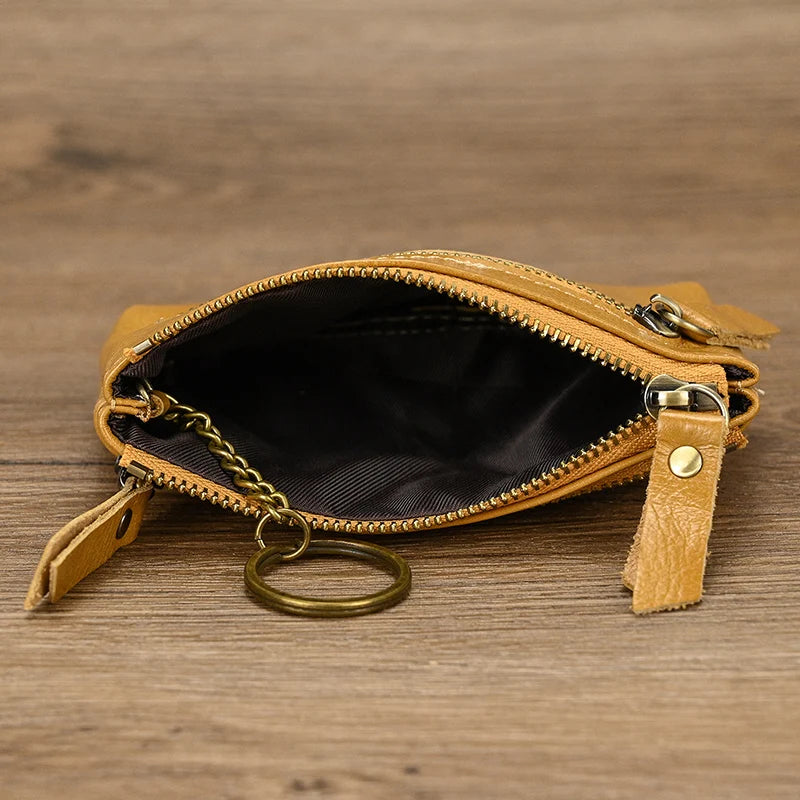 Luufan couro genuíno zíper moeda cartão bolsa de couro real rfid titular do cartão embreagem carteiras slots para homens mulheres mini bolsa fina