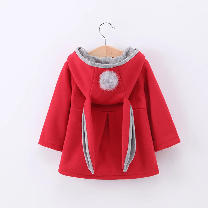 Jaqueta de algodão quente para bebês com orelhas de coelho, roupas infantis, casaco infantil, casacos, outono, primavera