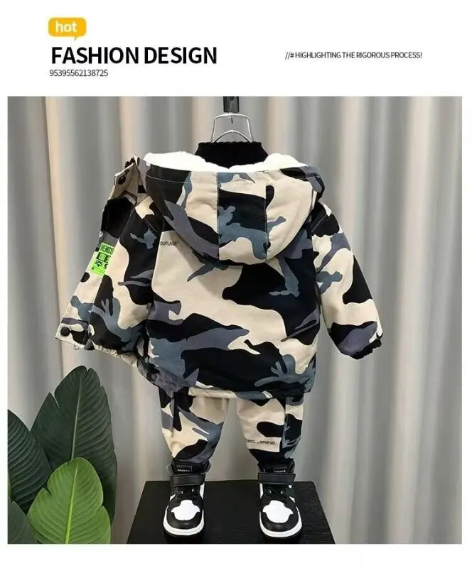 Casaco de blusão infantil com capuz, jaqueta de menino coreano, roupas infantis, camuflagem bonito, quente, inverno, outono, novo