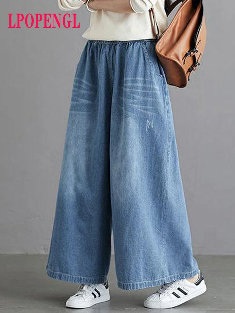 Calças de brim soltas femininas 2025 y2k novo casual streetwear calças jeans perna larga estilo rua vintage bolsos de cintura alta jean femme