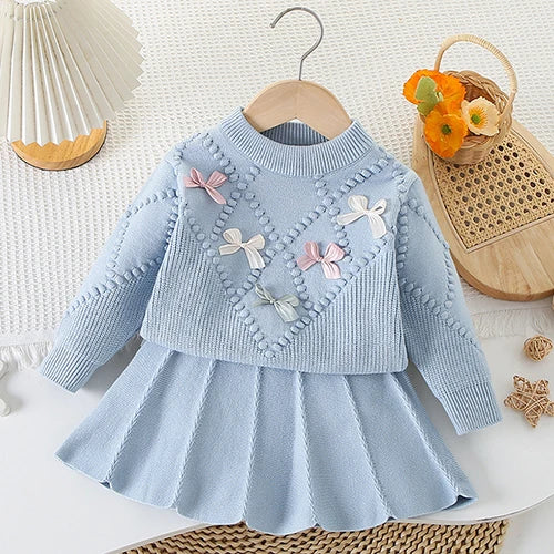 2025 novo outono 0-5yrs bebê meninas conjunto de roupas manga comprida malha cardigan casaco + saia curta crianças roupas de malha terno