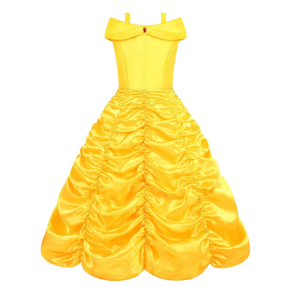 Belle traje menina princesa vestido amarelo halloween bela e a fera trajes meninas festa de aniversário crianças roupas vestido