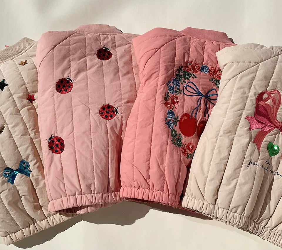 Novo 2025 ks meninas dos desenhos animados algodão velo casacos de inverno da criança meninos jaqueta de lã de cordeiro crianças casaco bordado crianças outwear roupas