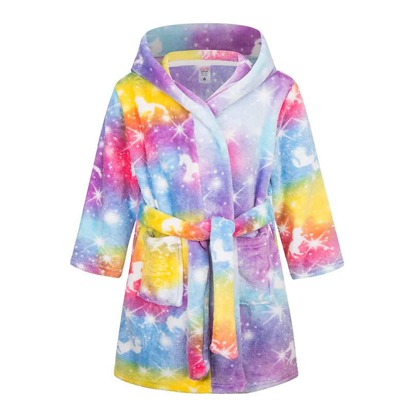 Crianças pijamas macios roupão de flanela de inverno 2025 novo dos desenhos animados bonito pijamas meninos meninas outono roupões com capuz homewear