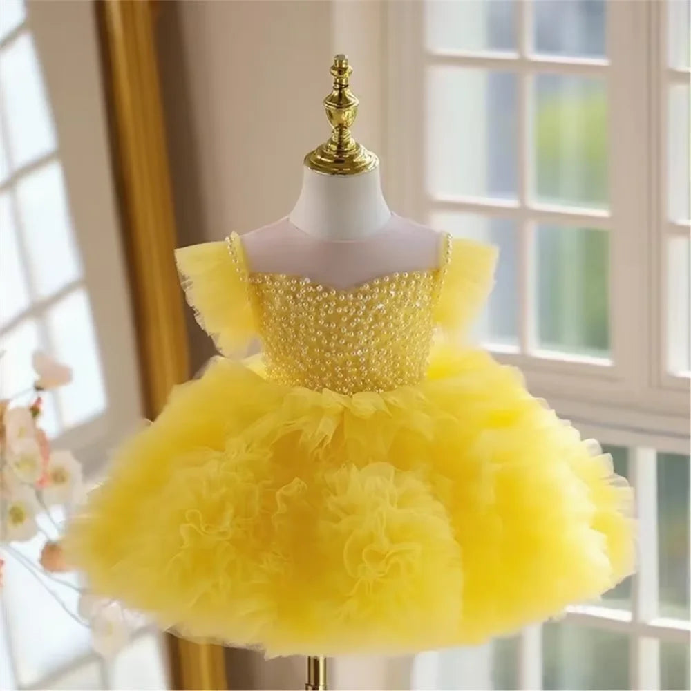 Meninas aniversário princesa inchado vestido crianças desempenho de noite formal festa trajes vestido de baile para crianças piano eid