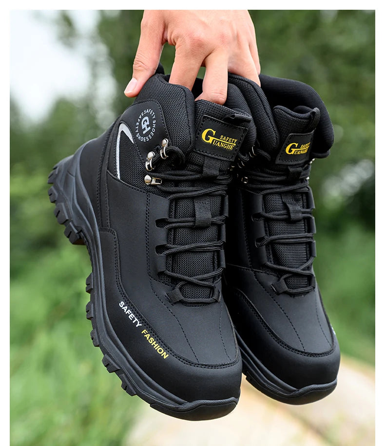 Moda novos sapatos de trabalho de segurança anti-esmagamento anti-punctura anti-odor homens usam sapatos antiderrapantes botão fivela sapatos de dedo do pé de aço à prova dwaterproof água