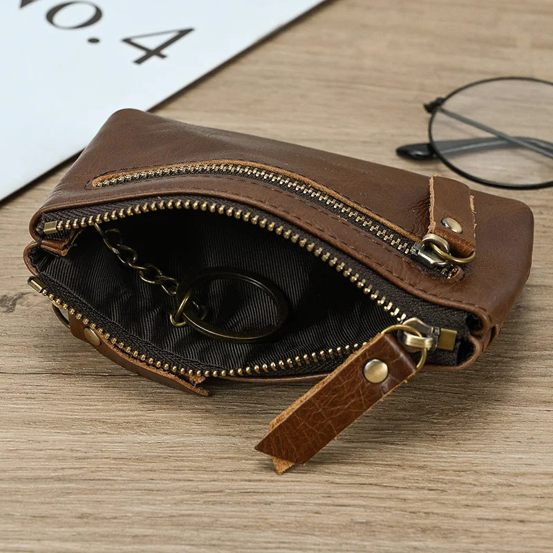 Luufan couro genuíno zíper moeda cartão bolsa de couro real rfid titular do cartão embreagem carteiras slots para homens mulheres mini bolsa fina