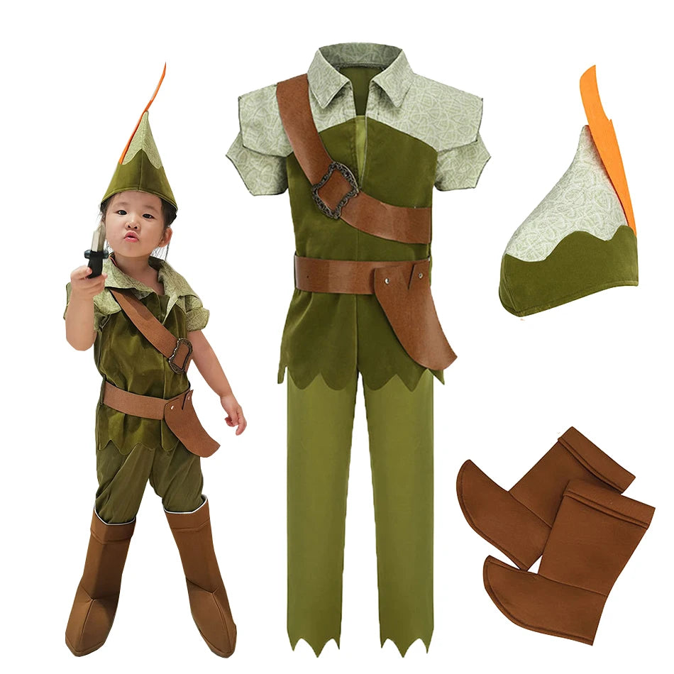 Peter pan cosplay traje de halloween festa das crianças verde elfo roupas natal presente das crianças palco jogar desempenho traje