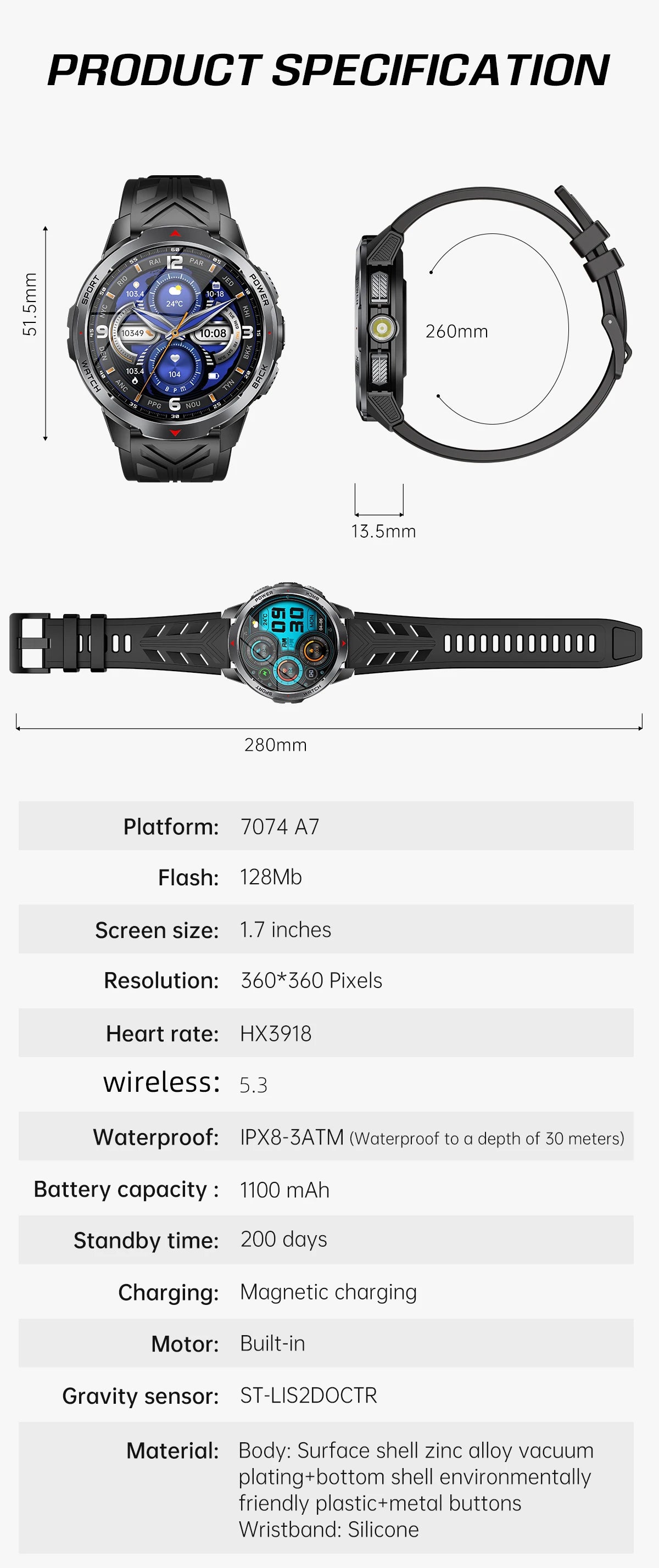 Relógios Inteligentes LIGE Novos com Bateria de 1100mAh para Homens, Esportes ao Ar Livre, Lanterna LED, Bússola, Relógio Inteligente Masculino com Chamada Bluetooth
