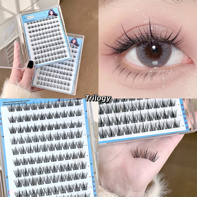 Gegebear cílios postiços sem cola, grande capacidade, girassol, natural, grosso, ondulação, cílios segmentados, adequados para uso diário