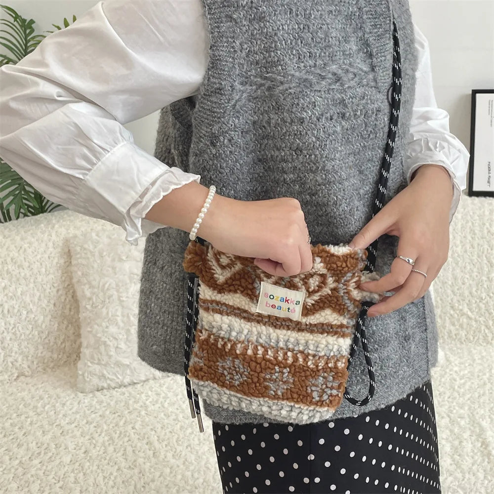 Novo ponto de pelúcia crossbody sacos para mulheres bonito rosa bolsa de ombro bolsas bolsa de telefone portátil