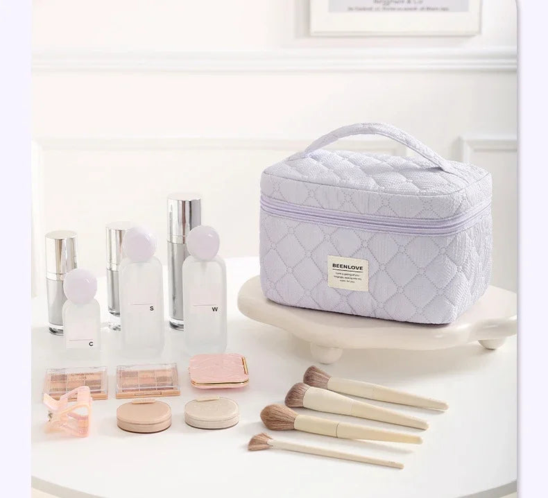 Conjunto de bolsa de maquiagem acolchoada bolsa de maquiagem feminina grande floral sacos de maquiagem bonito algodão bolsa cosmética viagem saco de armazenamento de produtos de higiene pessoal