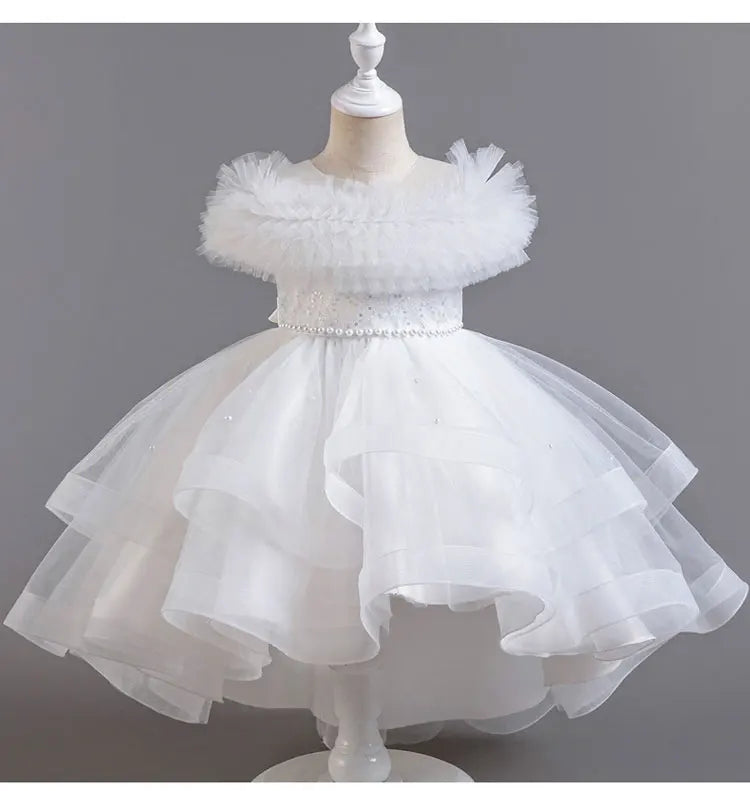Moda cor sólida menina vestido de noite renda malha sem mangas vestido de festa para crianças menina verão crianças meninas vestido de festa 3-12years