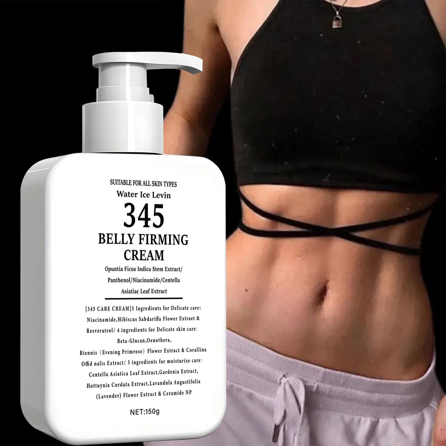 345 Extrato de haste de opuntia de creme reafirmante para barriga. Niacinamida Pantenol. Alvos Crepey Skin. Apertar firmes. Todos os tipos de pele. 150g.