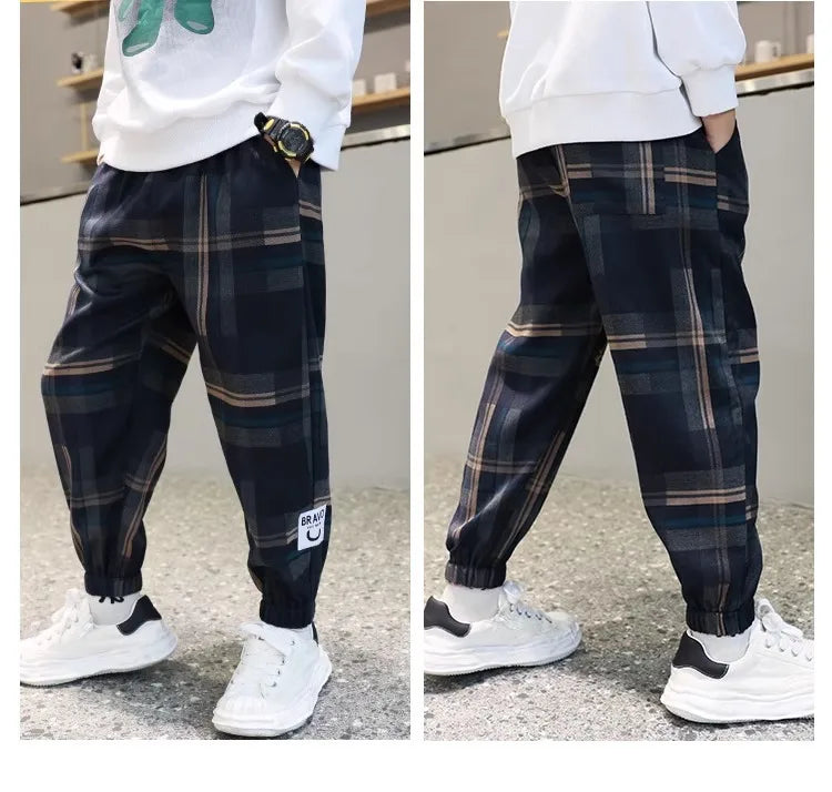 2024 moda meninos algodão xadrez calças primavera outono da criança casual crianças calças soltas moletom para adolescentes roupas