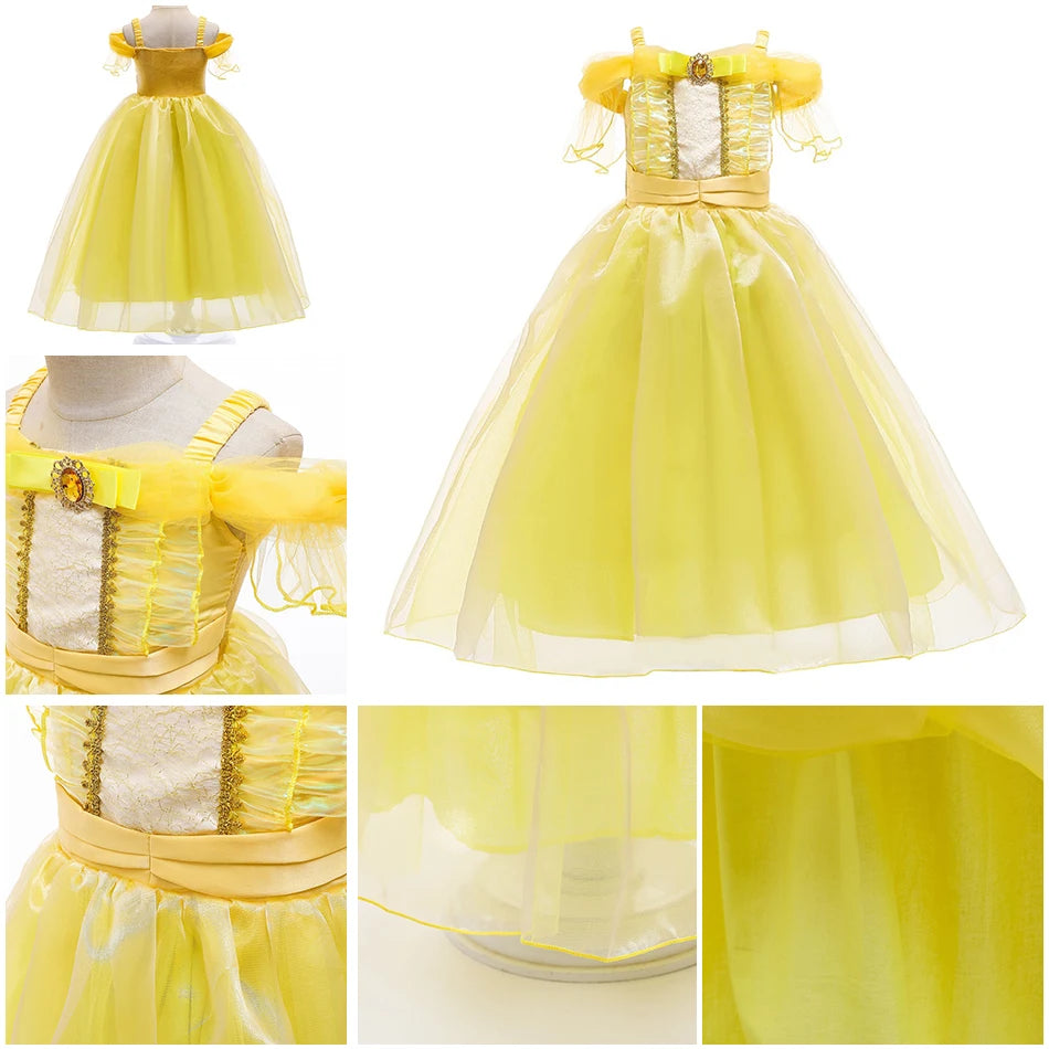 Meninas halloween belle vestidos menina neve branca vestido crianças natal carnaval cosplay roupas crianças trajes de princesa