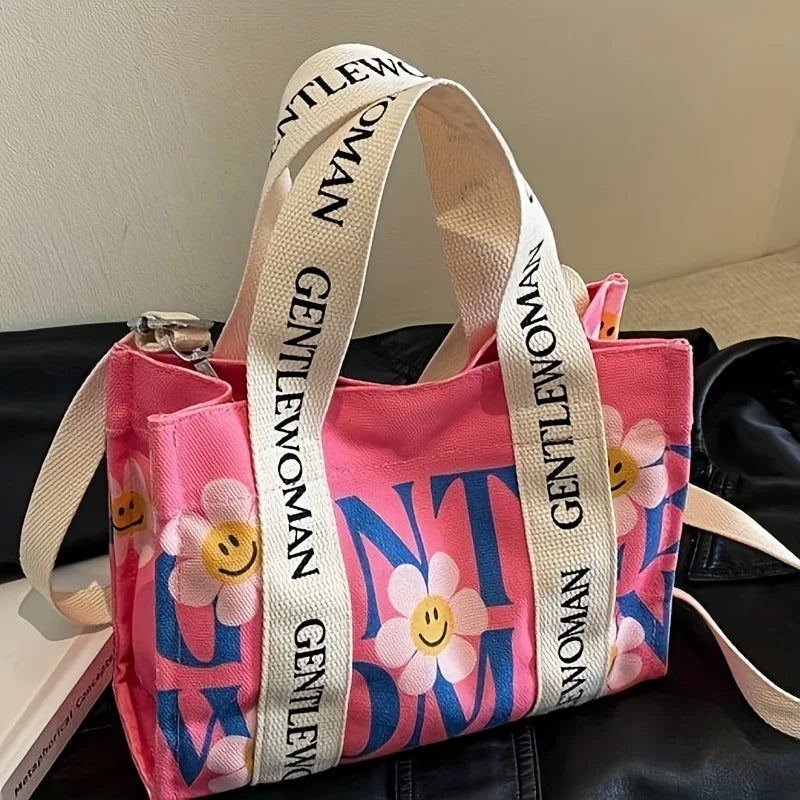 Dopamina colorida bolsa crossbody feminina moda lona bolsa de ombro flor impressão tote bolsas saco de compras