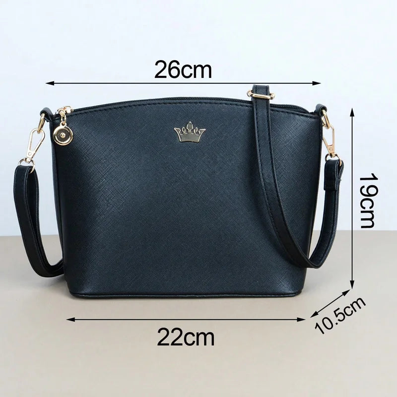 Sacos Crossbody De Couro PU Para As Mulheres, Design Casual, Bolsa De Ombro Da Moda, Coroa De Metal, Bolsas Femininas Shell