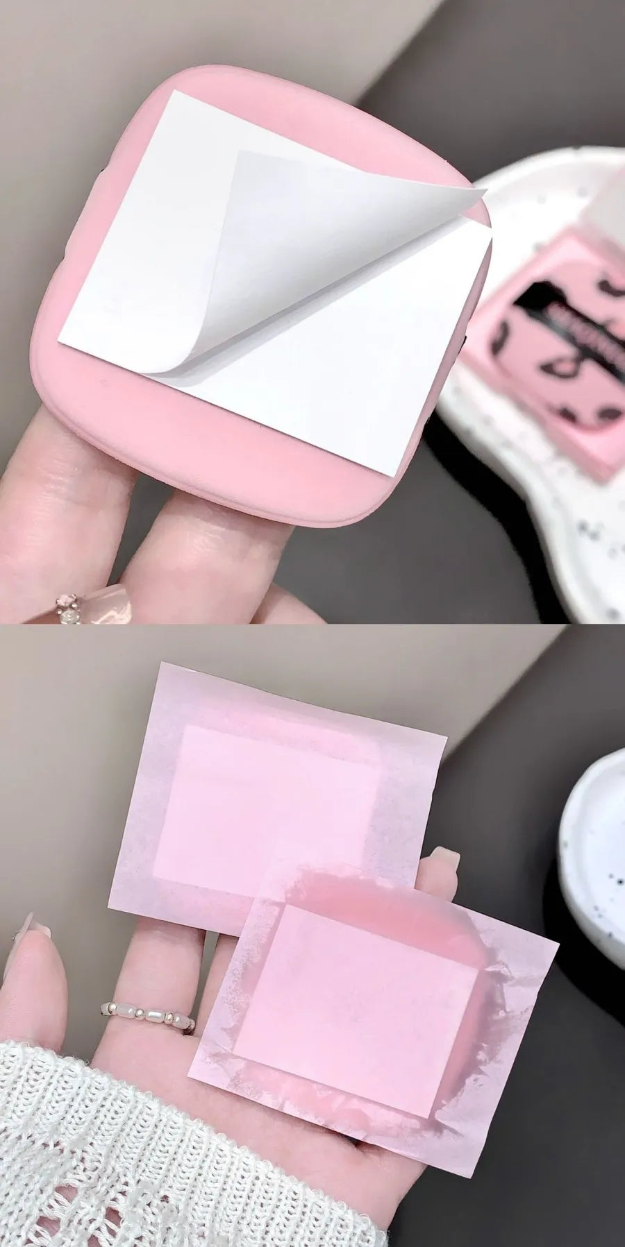 100 folhas de papel absorvente de óleo facial com estampa de leopardo rosa caixa de armazenamento portátil com espelho ferramenta de beleza